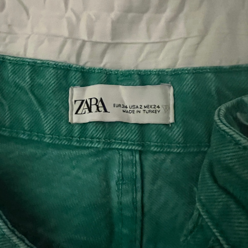 ZARA High Rise Wide Leg Green Jeans